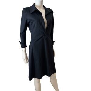 AMY MATTO New York Deep Charcoal V-Neck Collared Dress 6
